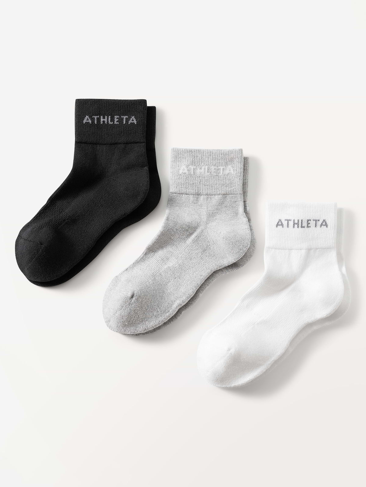 Athleta Everyday Quarter Crew Sock 3-Pack - Neutral Multi (Black, Grey, White)