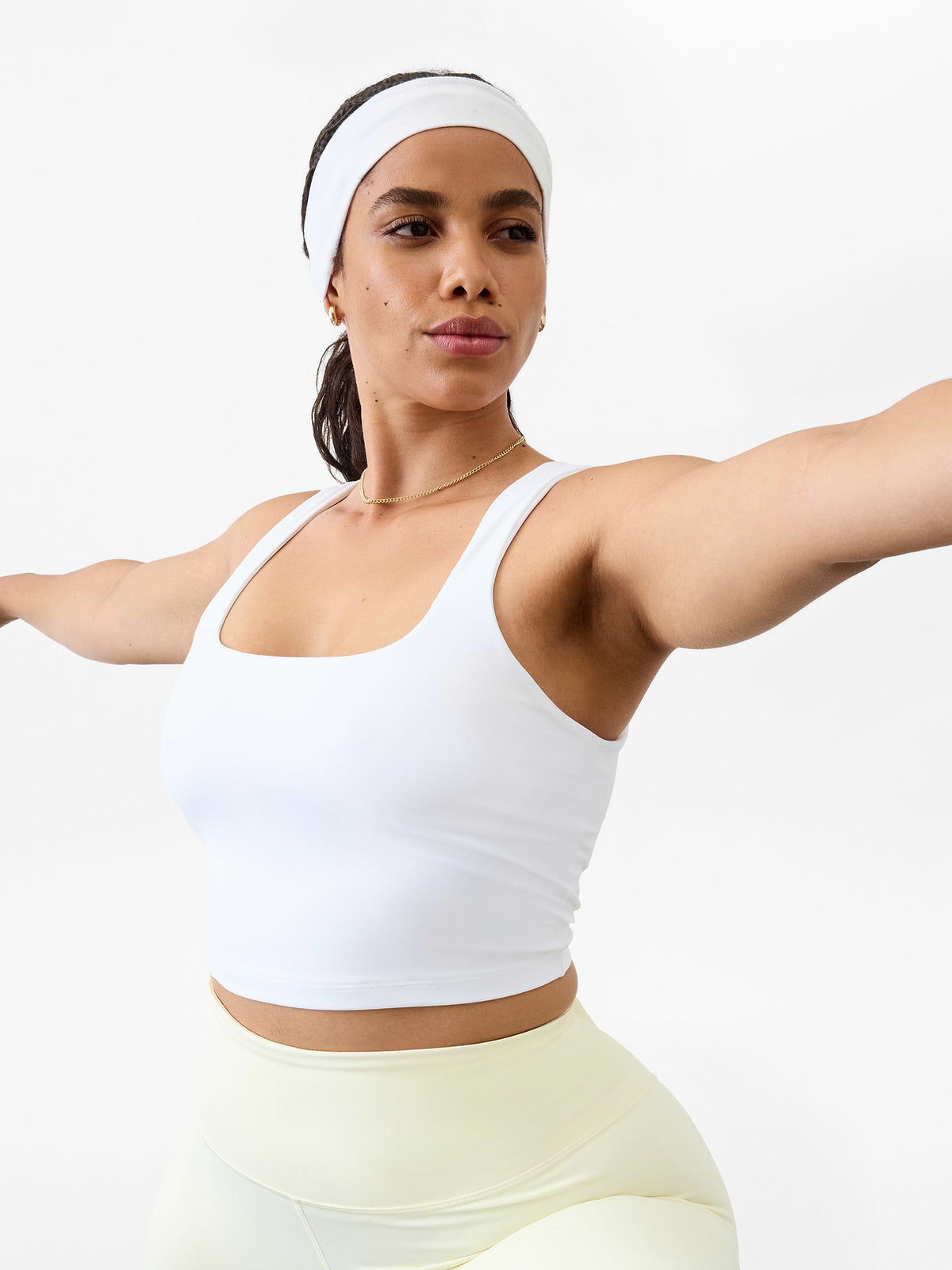 Transcend Square Neck Crop Sports Bra D-DD - Bright White