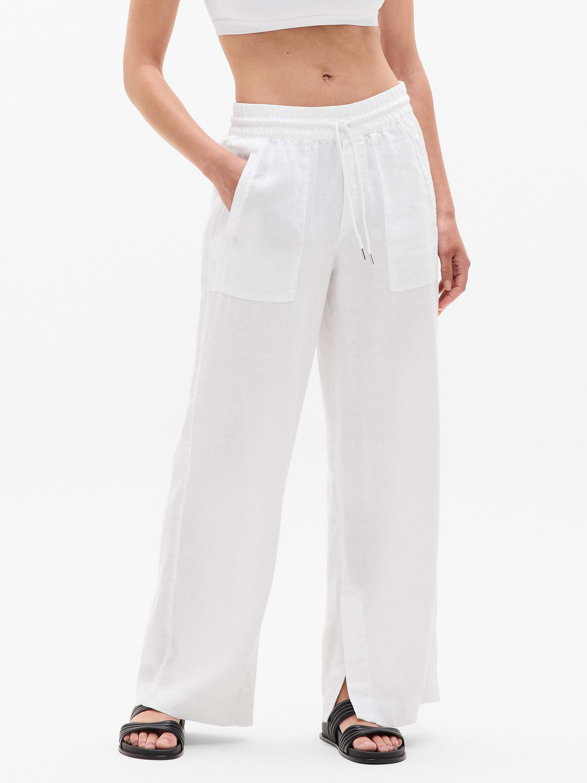 Retreat Linen High Rise Wide Leg Pant - Calla Lily