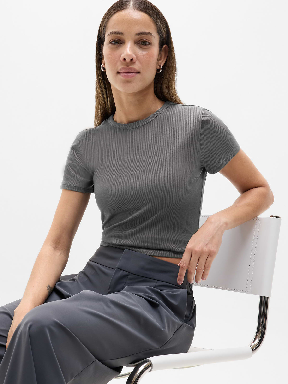 Signature Rib Scoop Tee - Shadow Grey