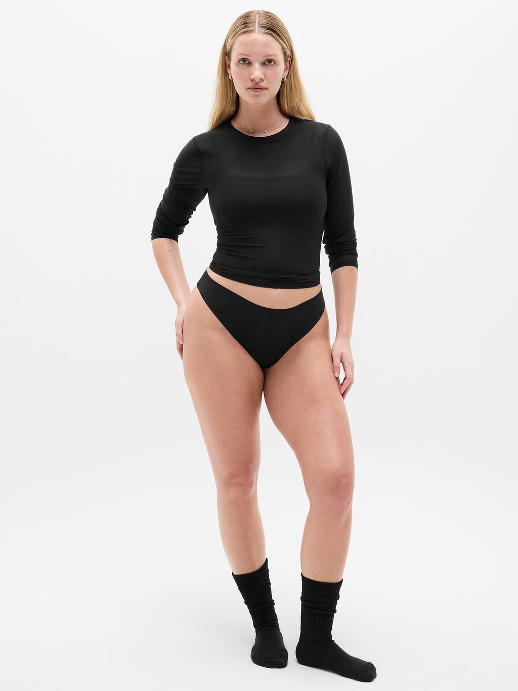 Sleek Form No Show Thong Underwear 3-Pack - Black/Sand Beige/Mortar