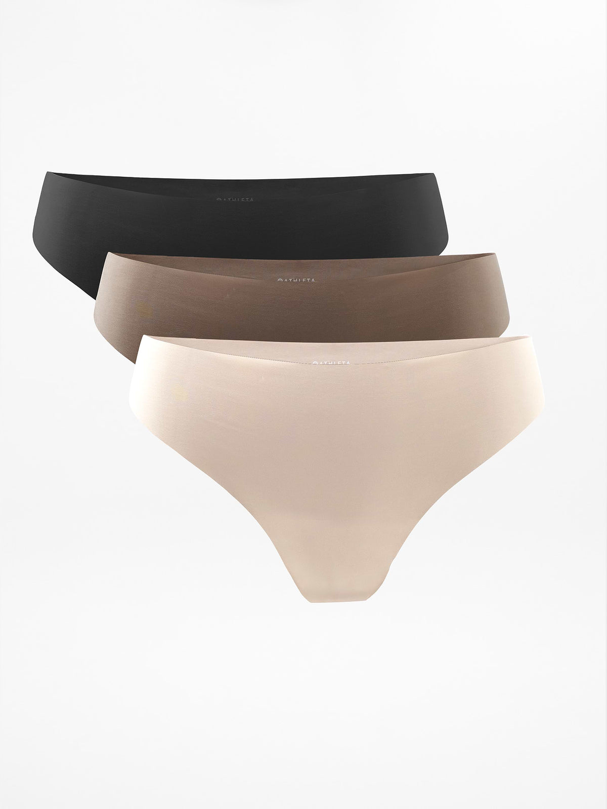 Sleek Form No Show Thong Underwear 3-Pack - Black/Sand Beige/Mortar