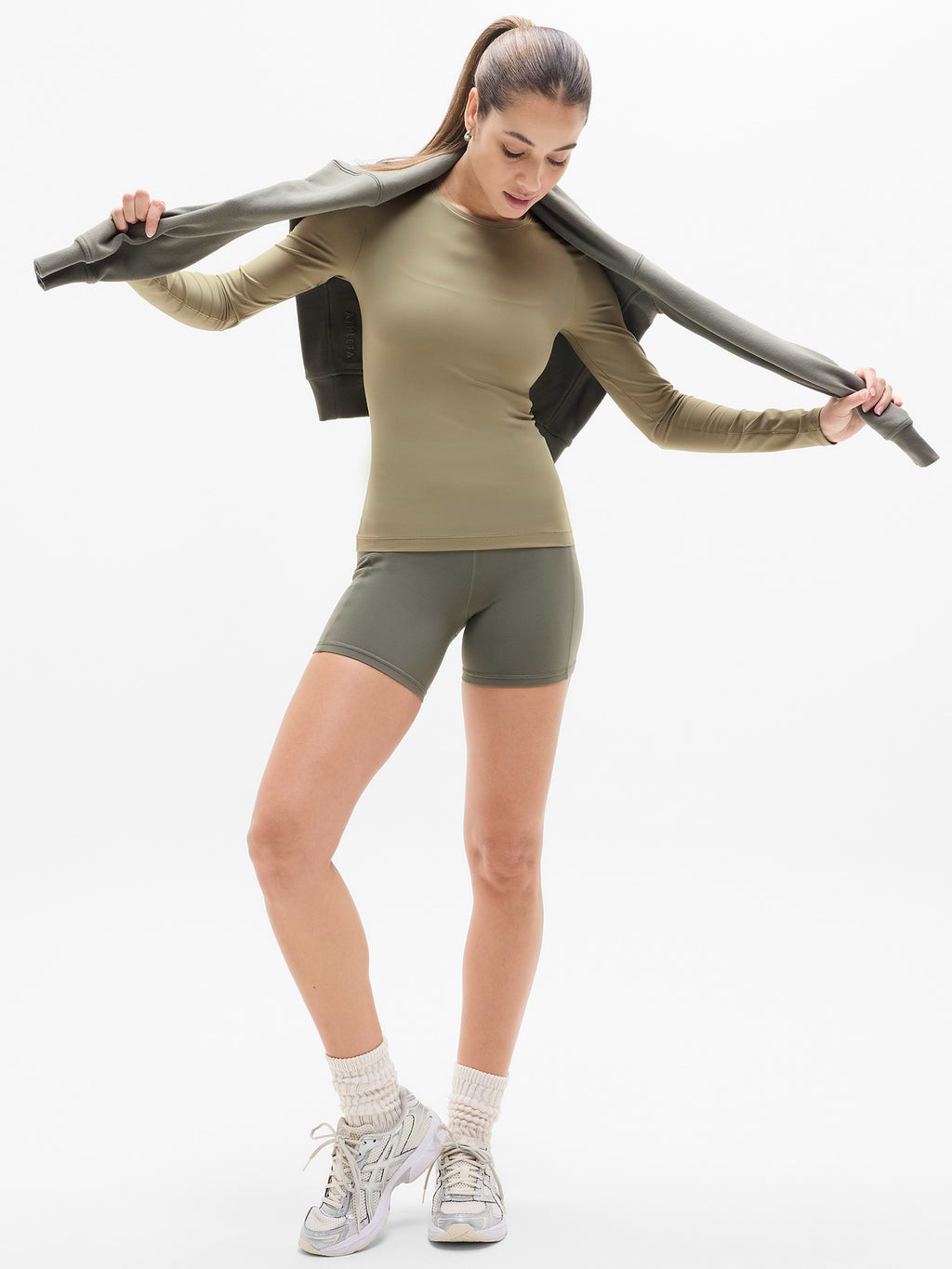 BodyMove Crew Neck Long Sleeve Top - Olive Branch