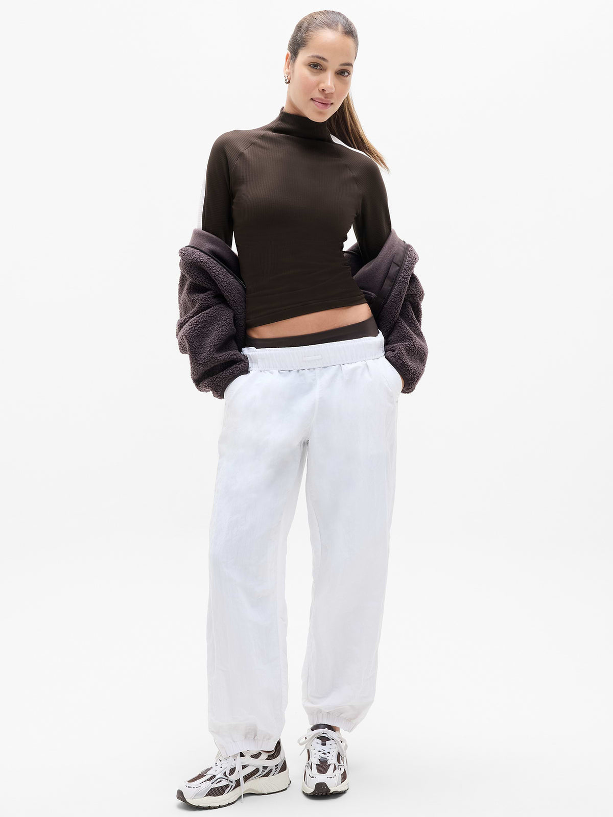 Renew Seamless Mock Neck Top - Truffle/White