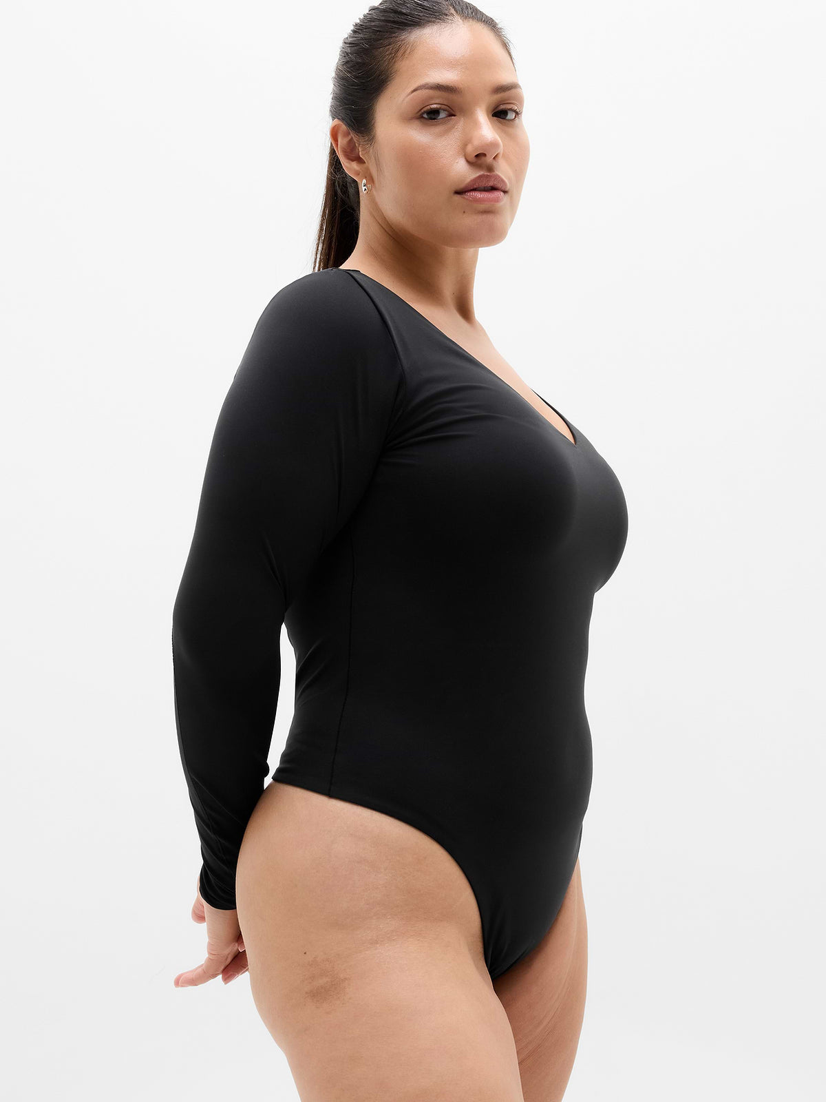 BodyMove Plunge Long Sleeve Bodysuit - Black
