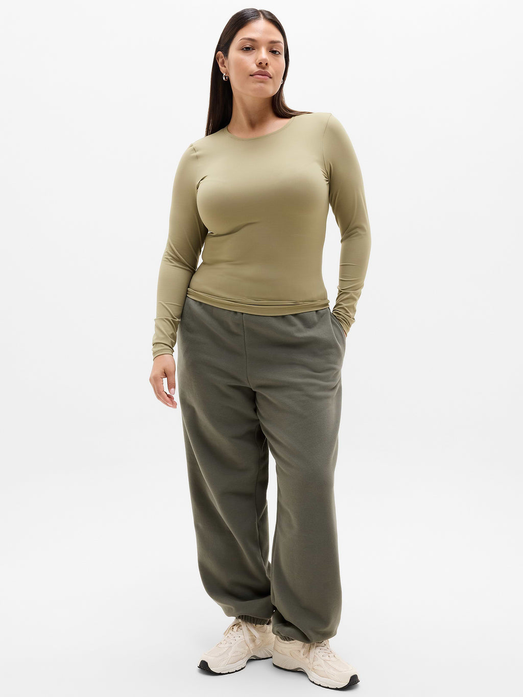 BodyMove Crew Neck Long Sleeve Top - Olive Branch