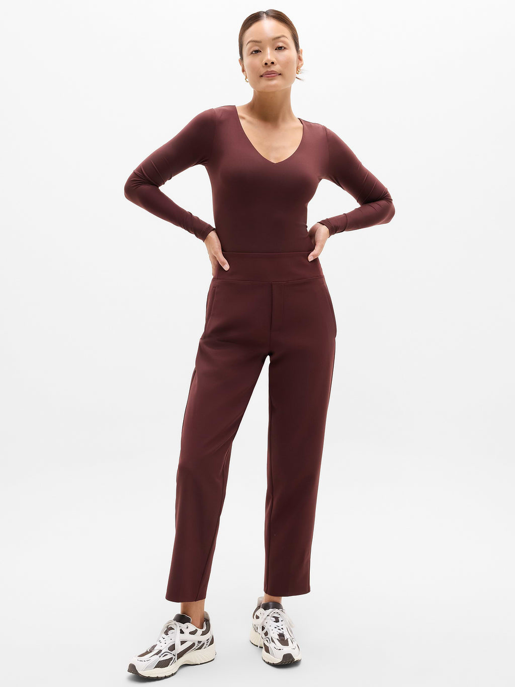 BodyMove Plunge Long Sleeve Bodysuit - Garnet