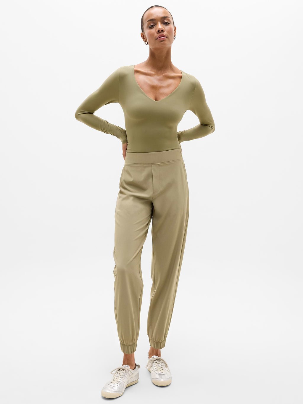 BodyMove Plunge Long Sleeve Bodysuit - Olive Branch