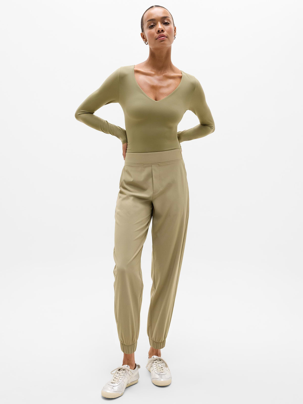 BodyMove Plunge Long Sleeve Bodysuit - Olive Branch