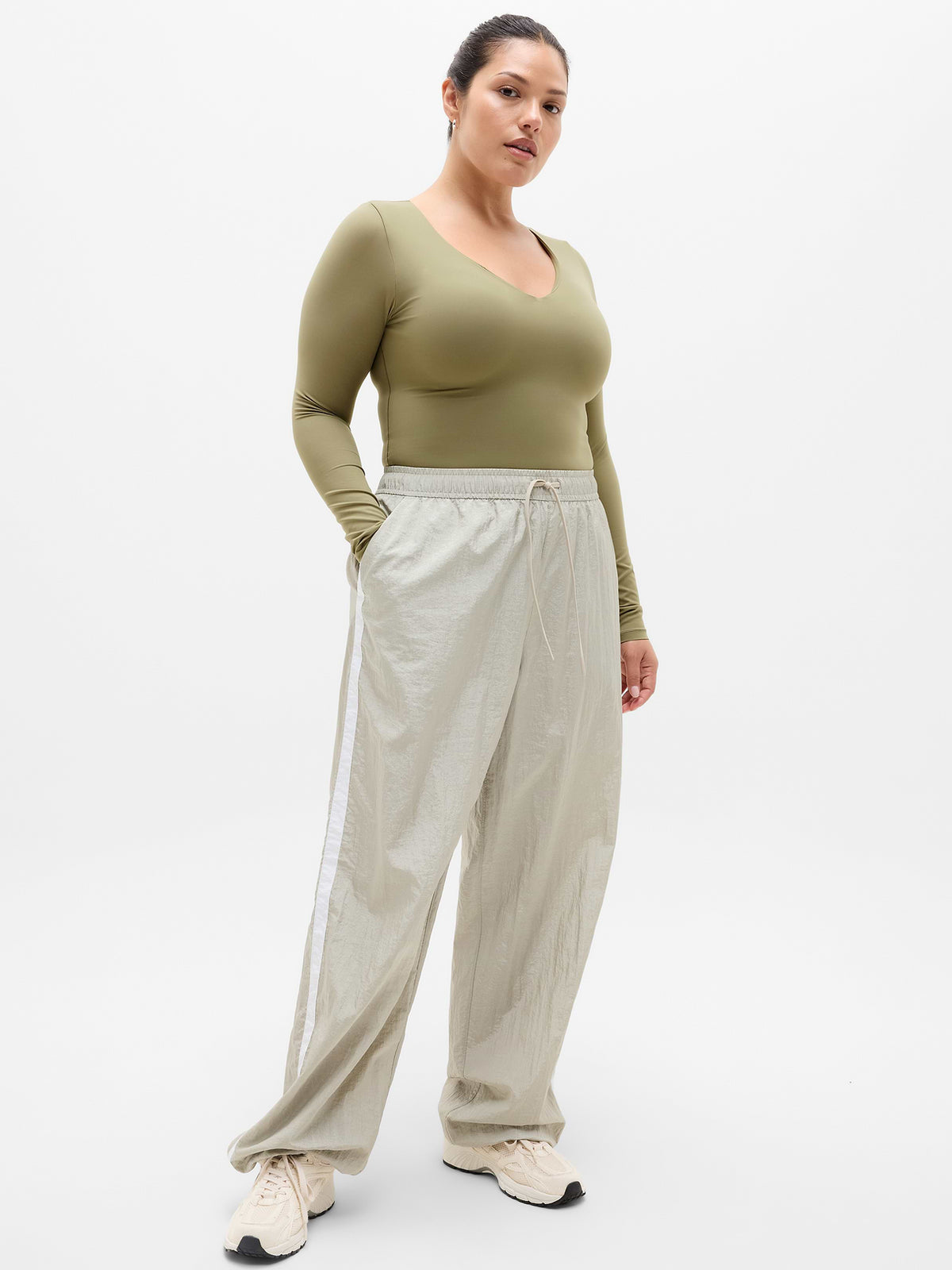 BodyMove Plunge Long Sleeve Bodysuit - Olive Branch