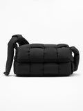 Woven Square Puff Crossbody - Black
