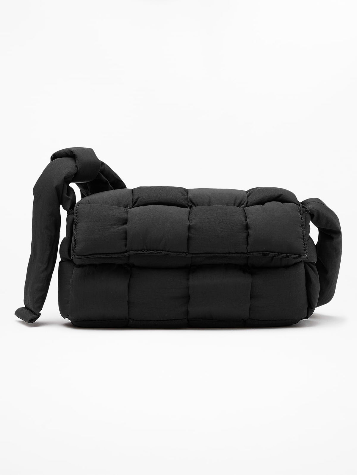Woven Square Puff Crossbody - Black