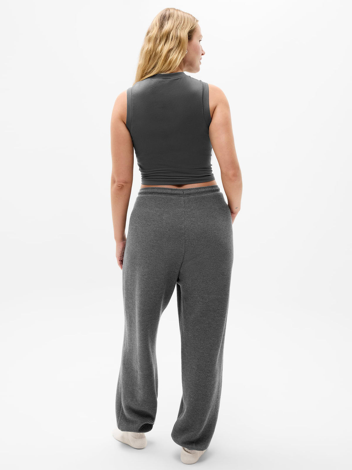 Tranquil Mid Rise Waffle Jogger - Charcoal Heather