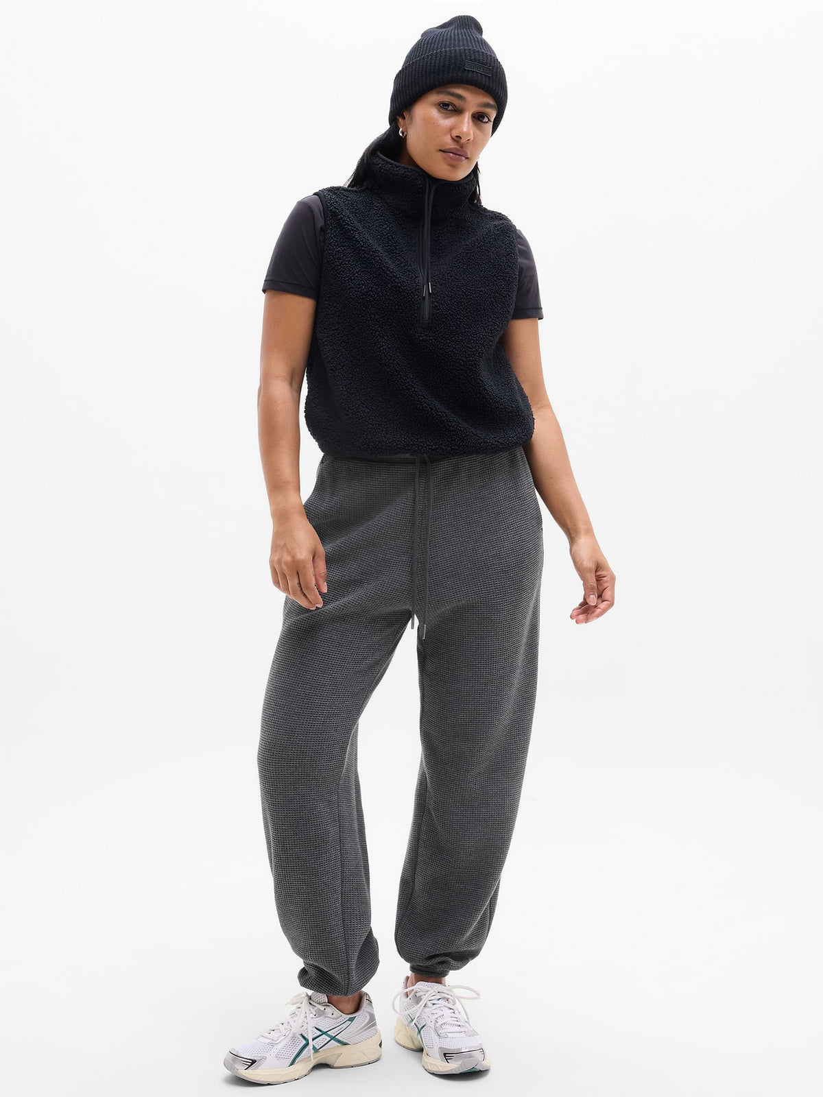 Tranquil Mid Rise Waffle Jogger - Charcoal Heather