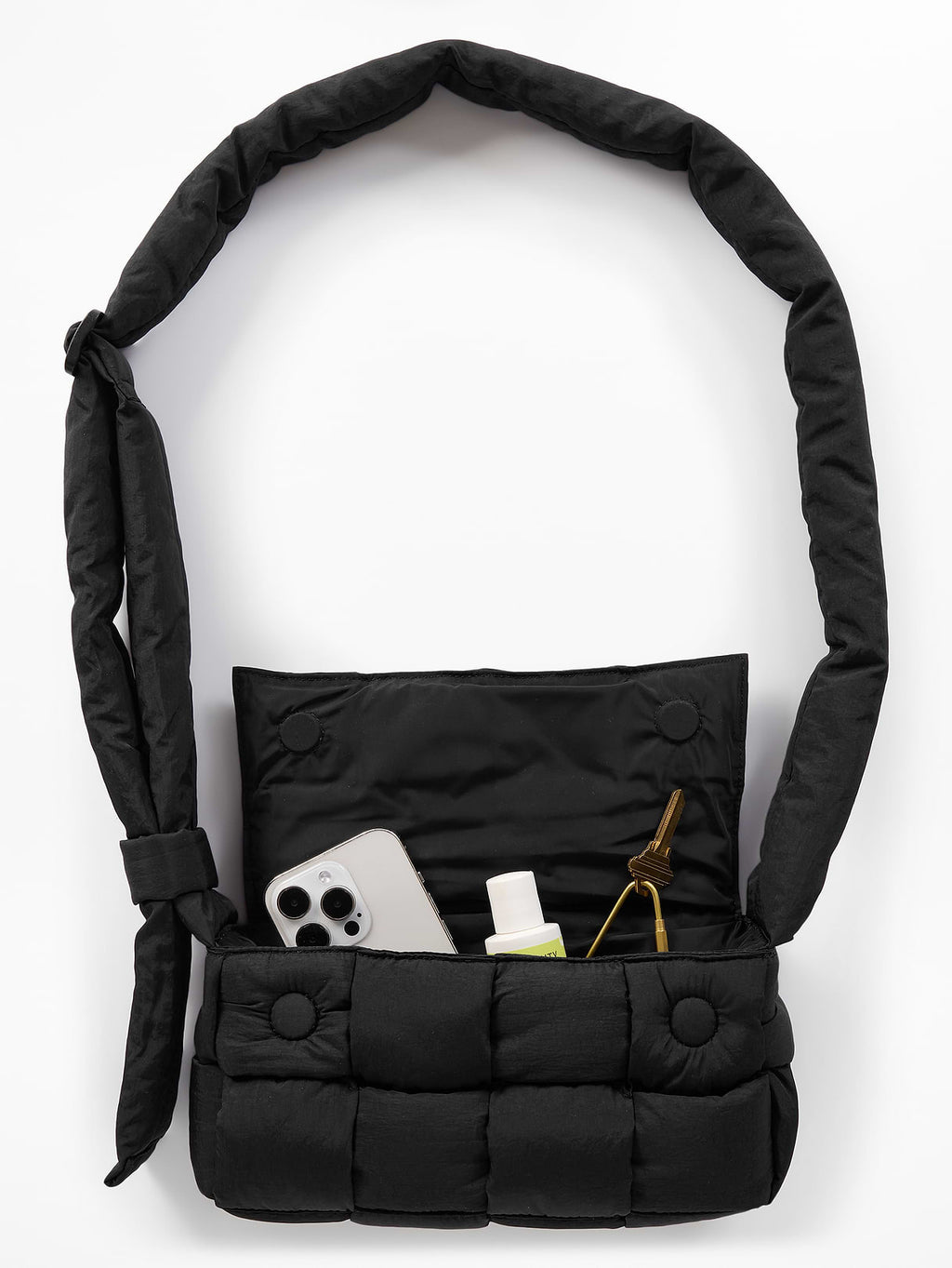 Woven Square Puff Crossbody - Black