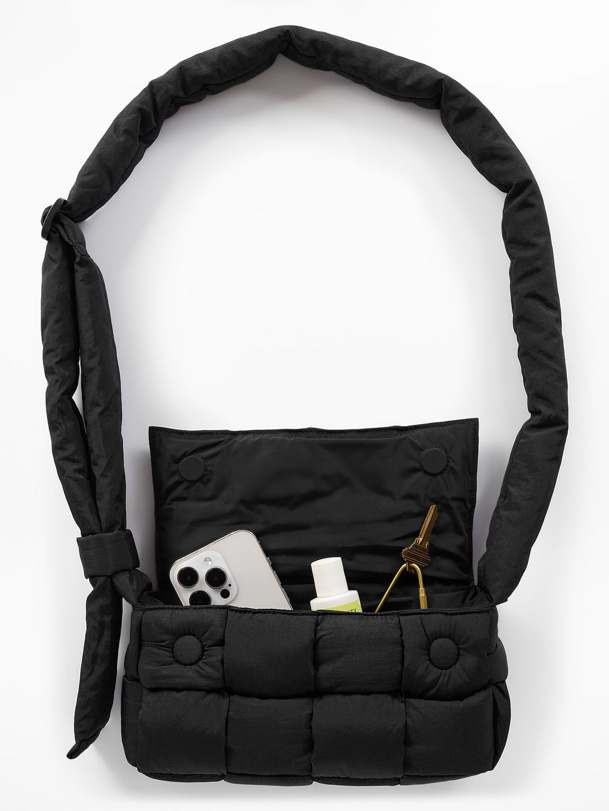 Woven Square Puff Crossbody - Black