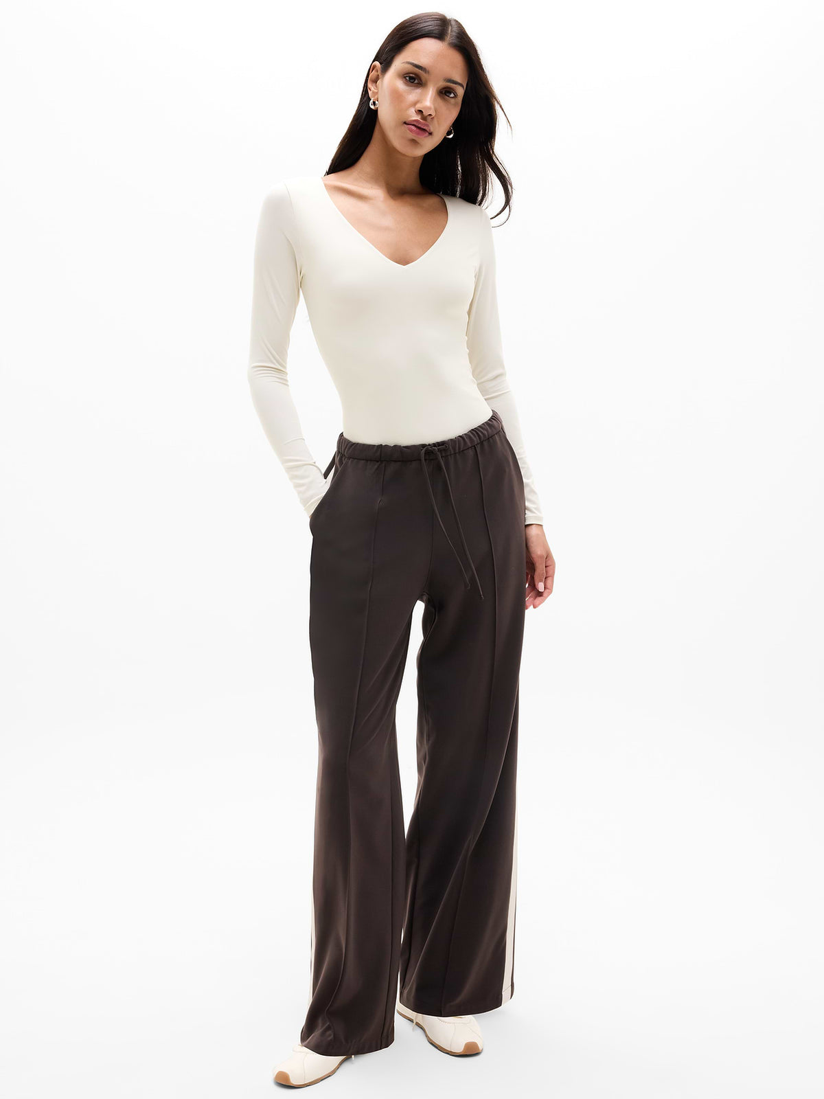 BodyMove Plunge Long Sleeve Bodysuit - Bone