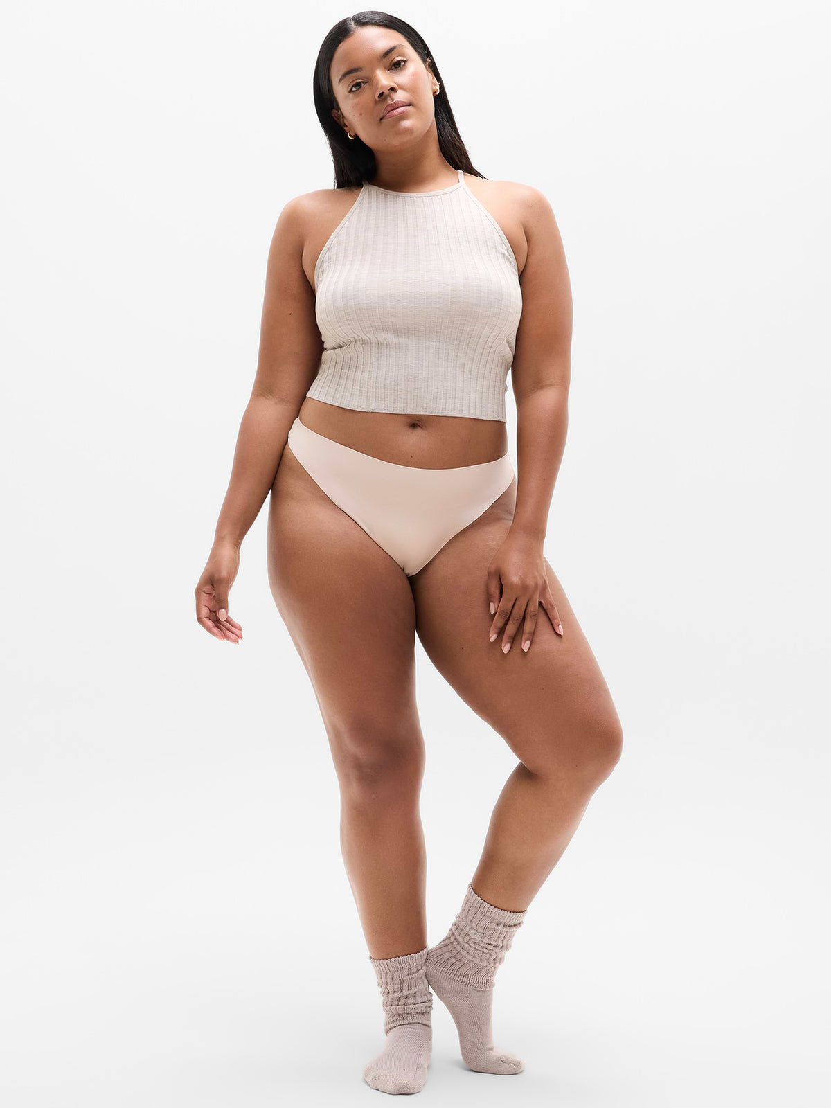 Sleek Form No Show Thong Underwear - Sand Beige