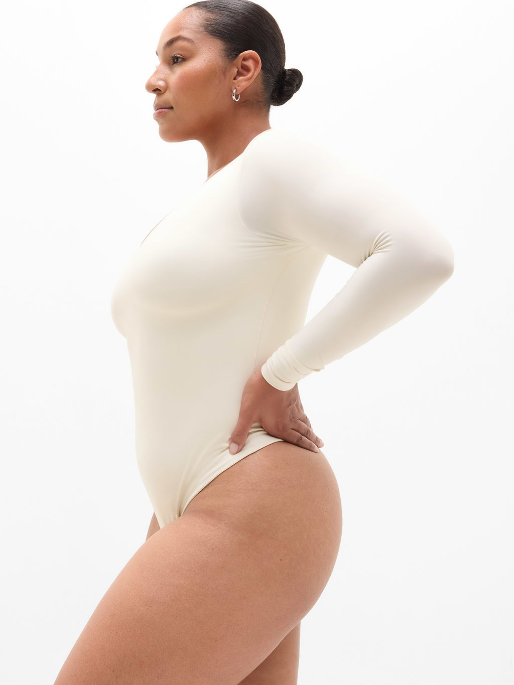 BodyMove Plunge Long Sleeve Bodysuit - Bone