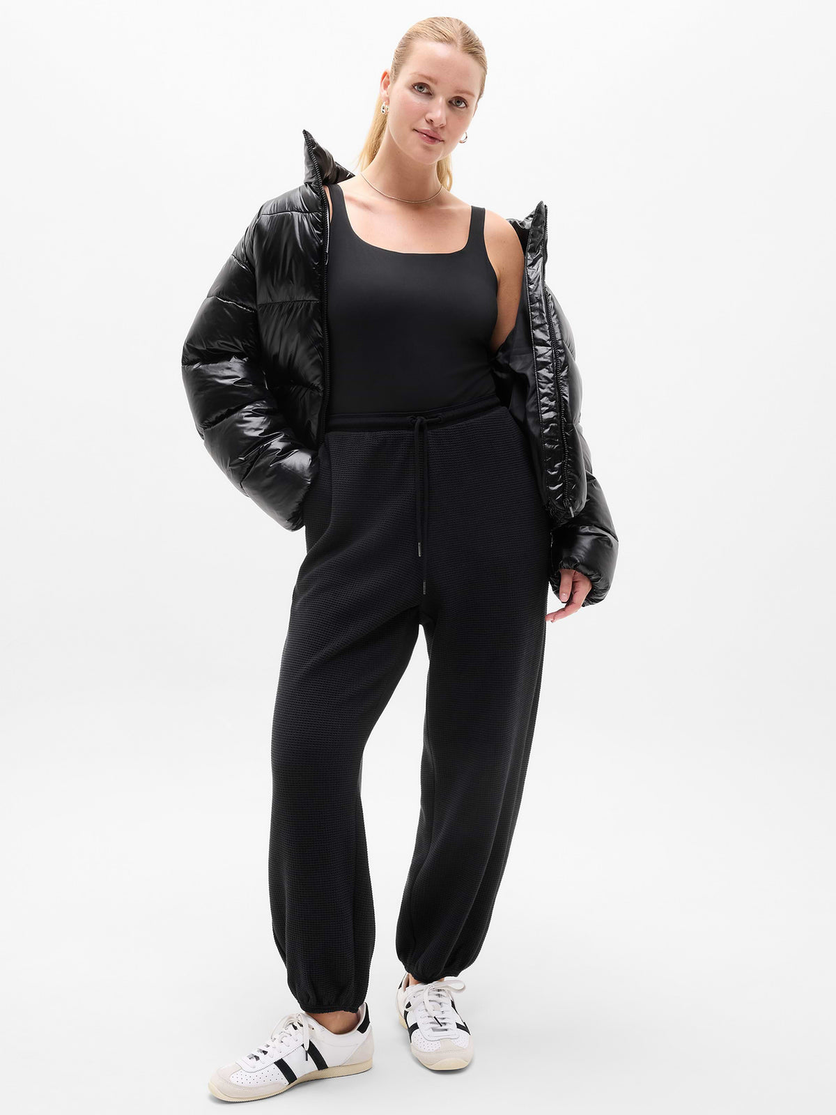 Tranquil Mid Rise Waffle Jogger - Black