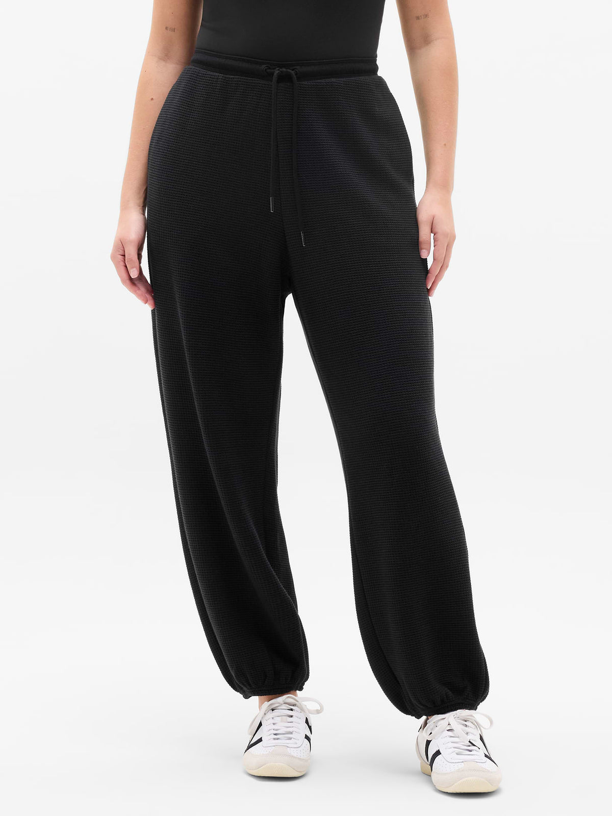 Tranquil Mid Rise Waffle Jogger - Black