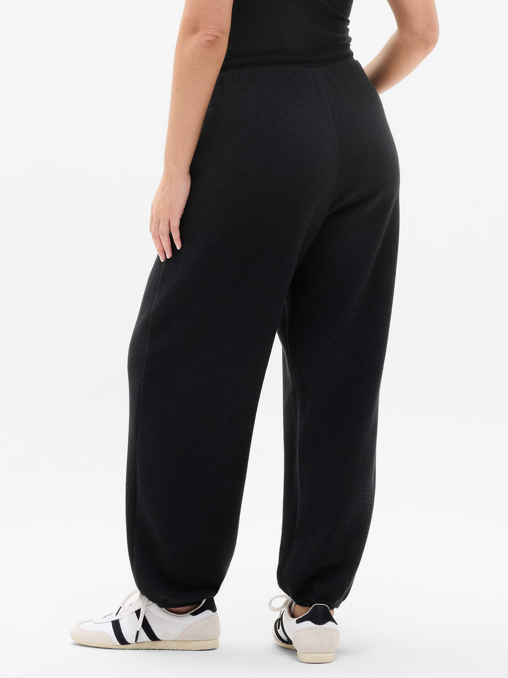 Tranquil Mid Rise Waffle Jogger - Black
