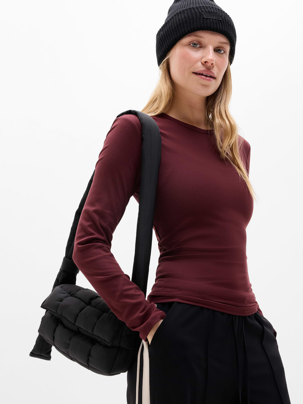 Woven Square Puff Crossbody - Black