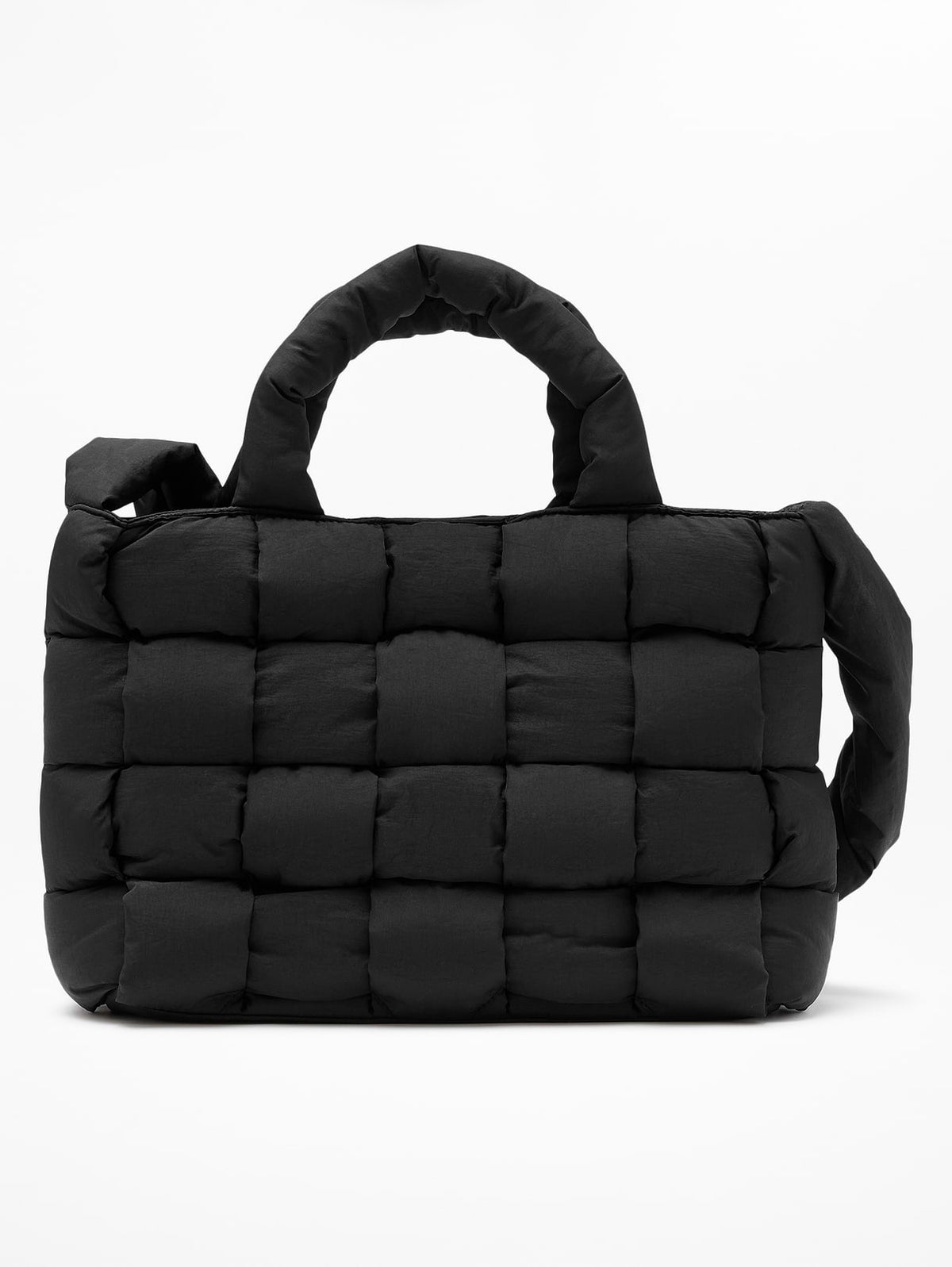 Woven Square Puff Tote - Black