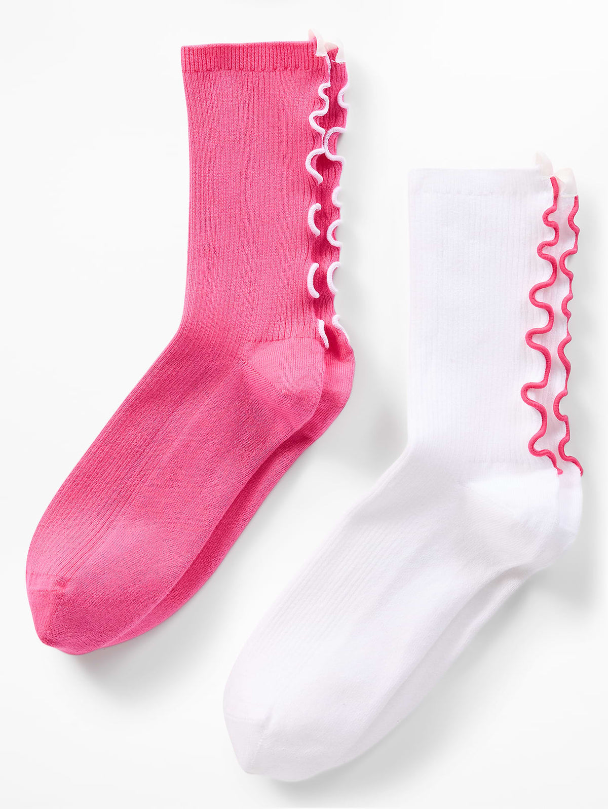 Athleta Ruffle Novelty Everyday Crew Sock 2-Pack - Cerise/Bright White