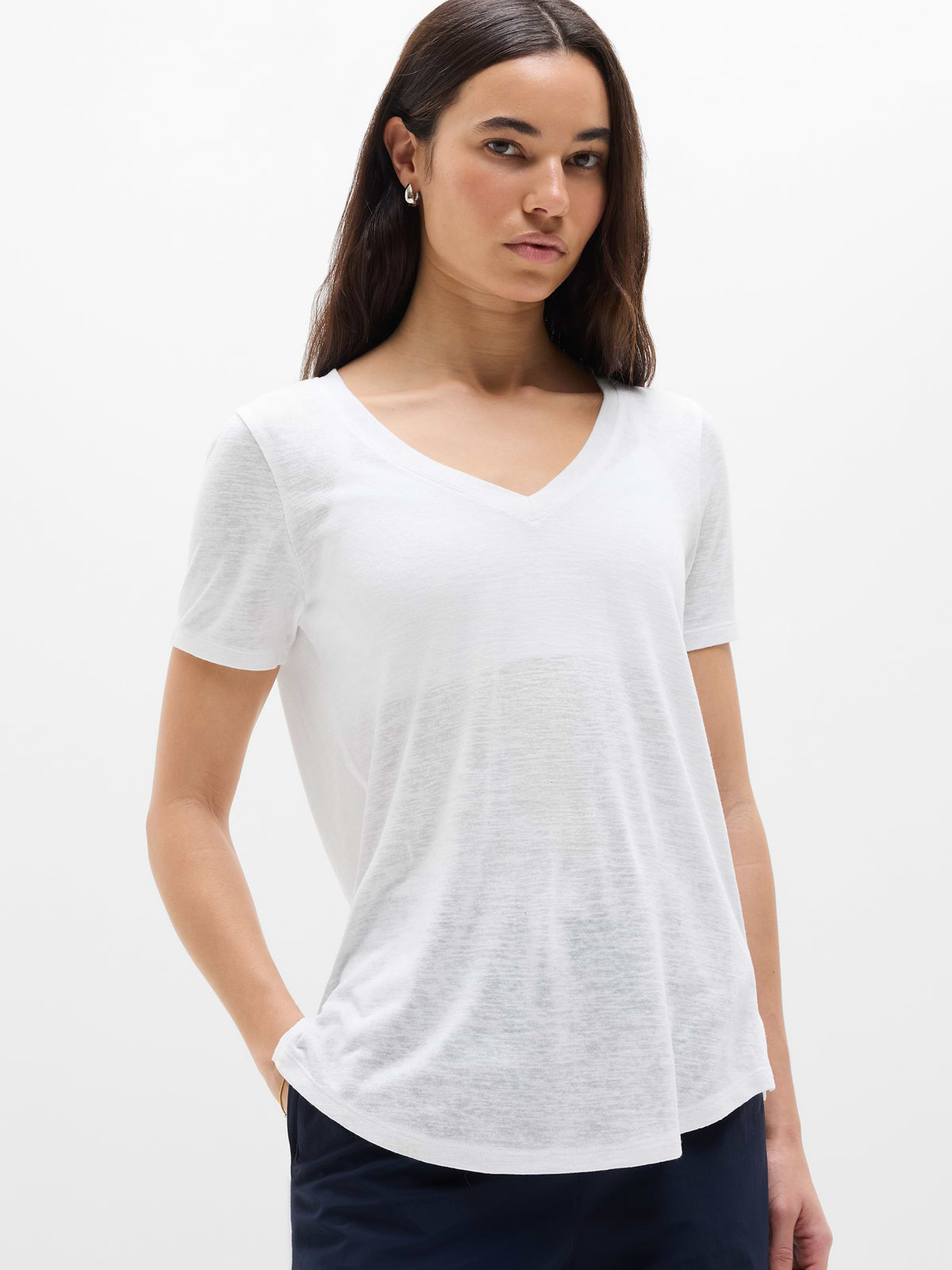 Breezy Scoop V-Neck Tee - Bright White