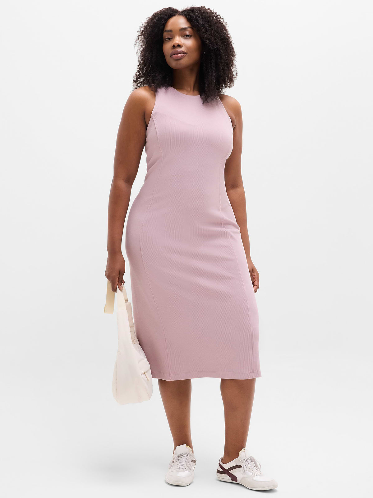 Seasoft Rib Midi Tank Dress - Blush