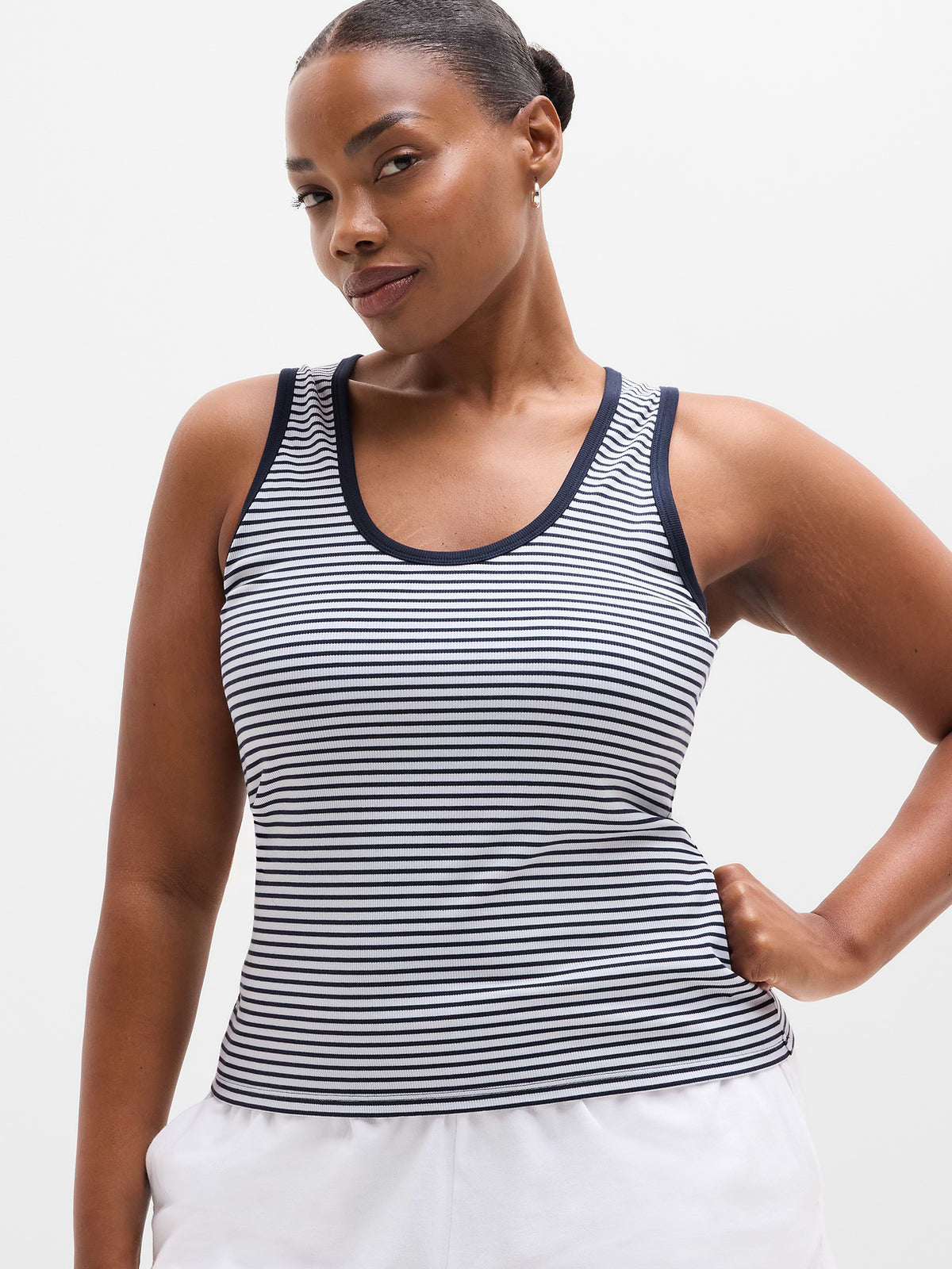 Signature Rib V-Neck Muscle Tank - Martina Navy Stripe
