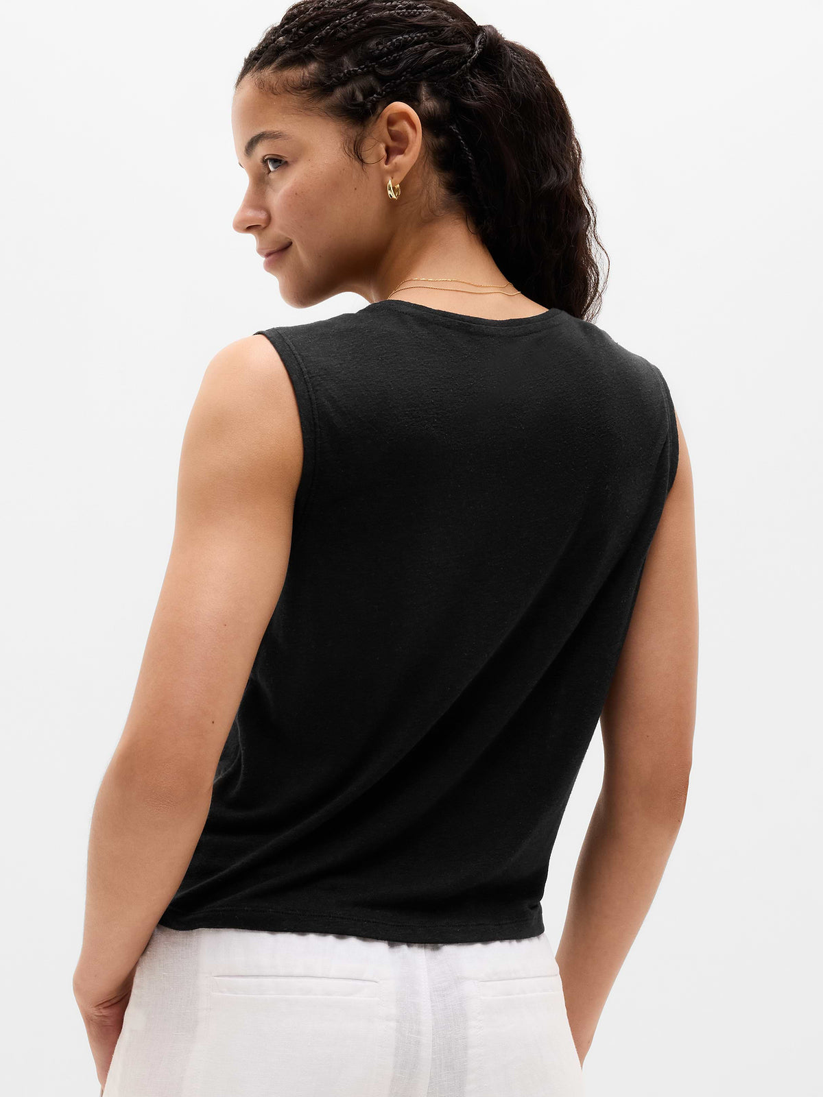 Getaway Linen Blend Muscle Tank - Black