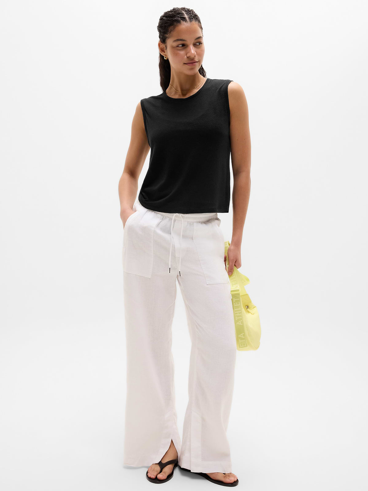 Getaway Linen Blend Muscle Tank - Black