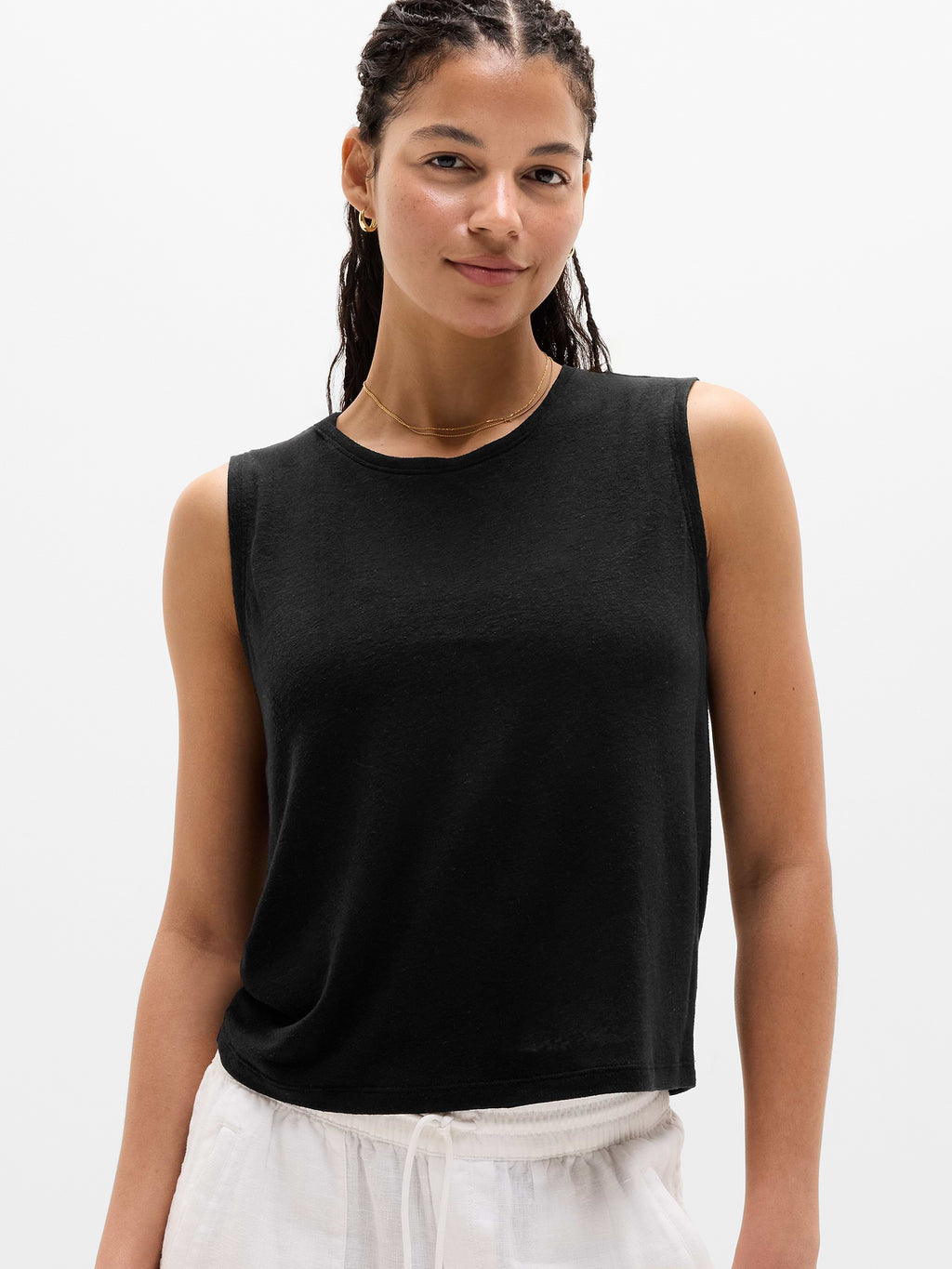 Getaway Linen Blend Muscle Tank - Black