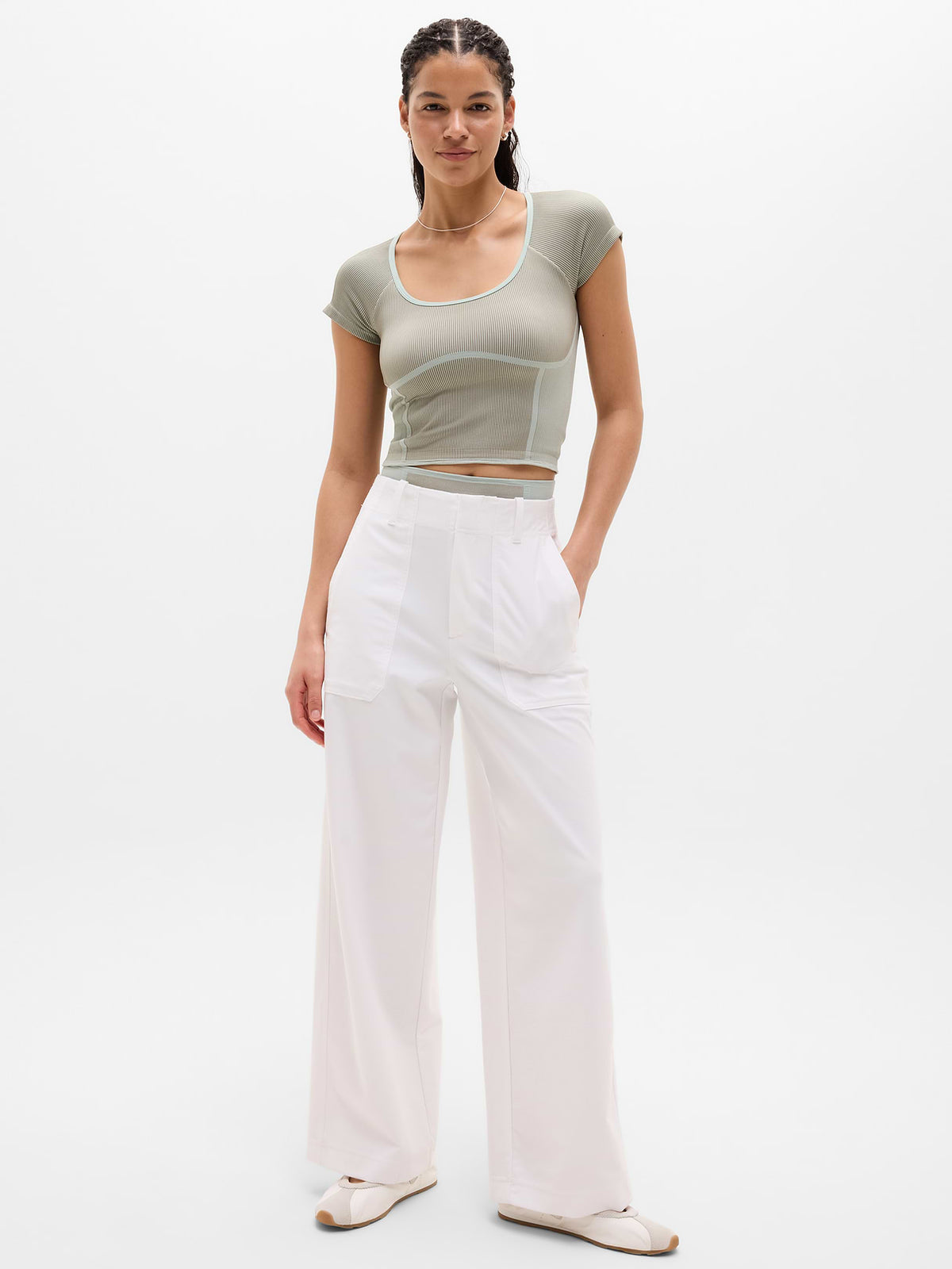 Recharge Seamless Open Back Tee - Willow/Current Contour
