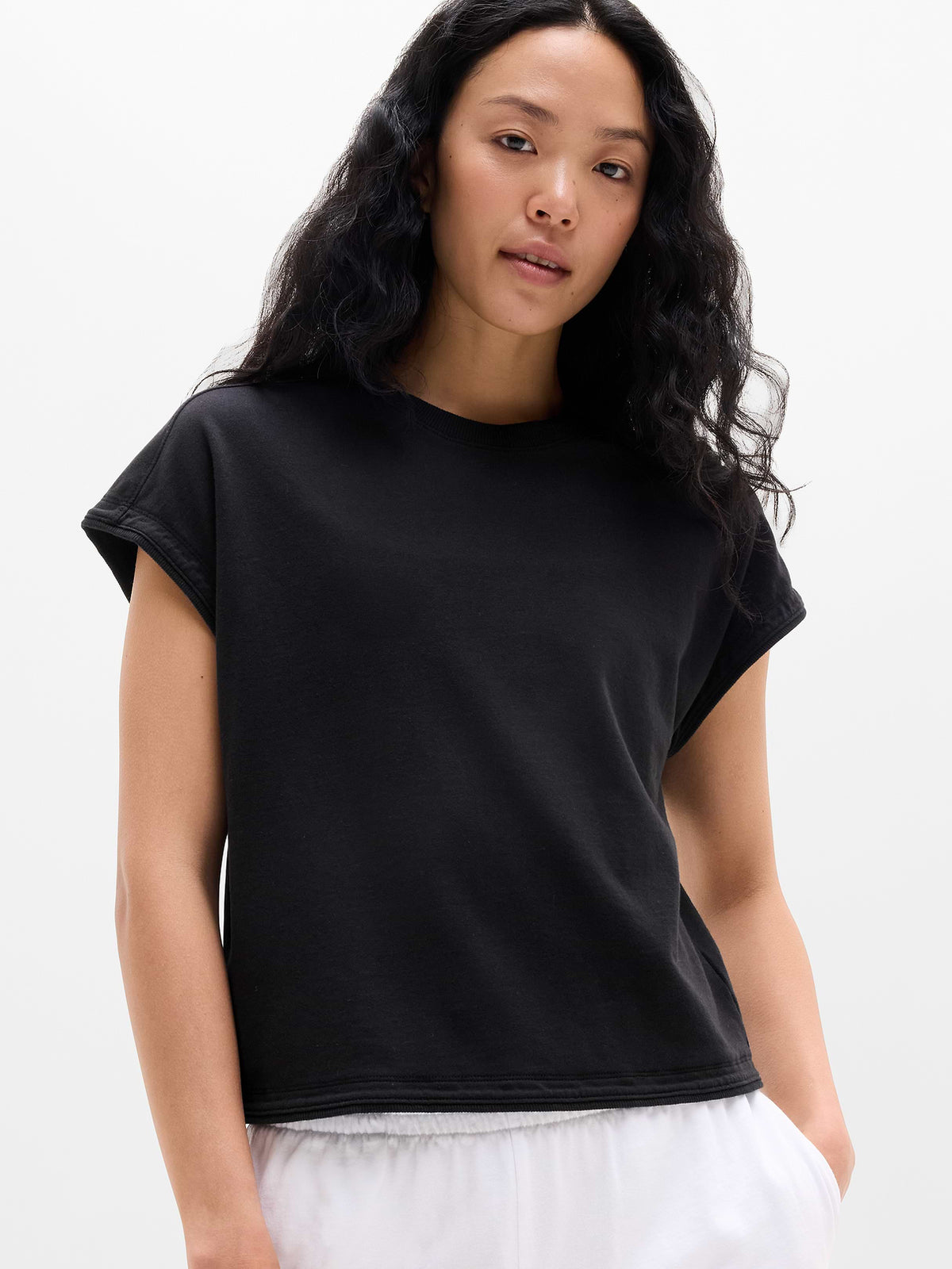 Airy Cotton Terry Sweatshirt Tee - Black