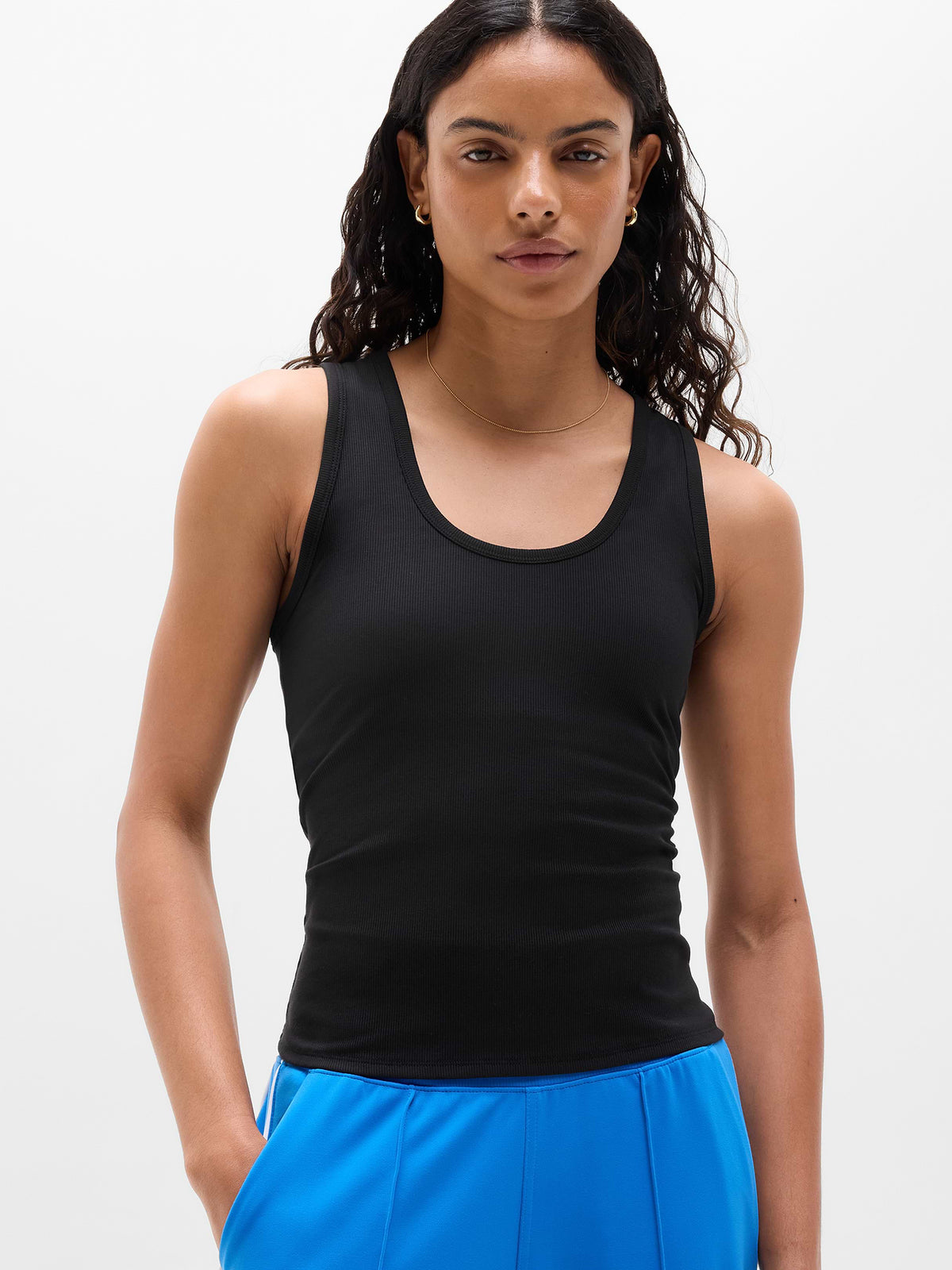 Signature Rib V-Neck Muscle Tank - Black