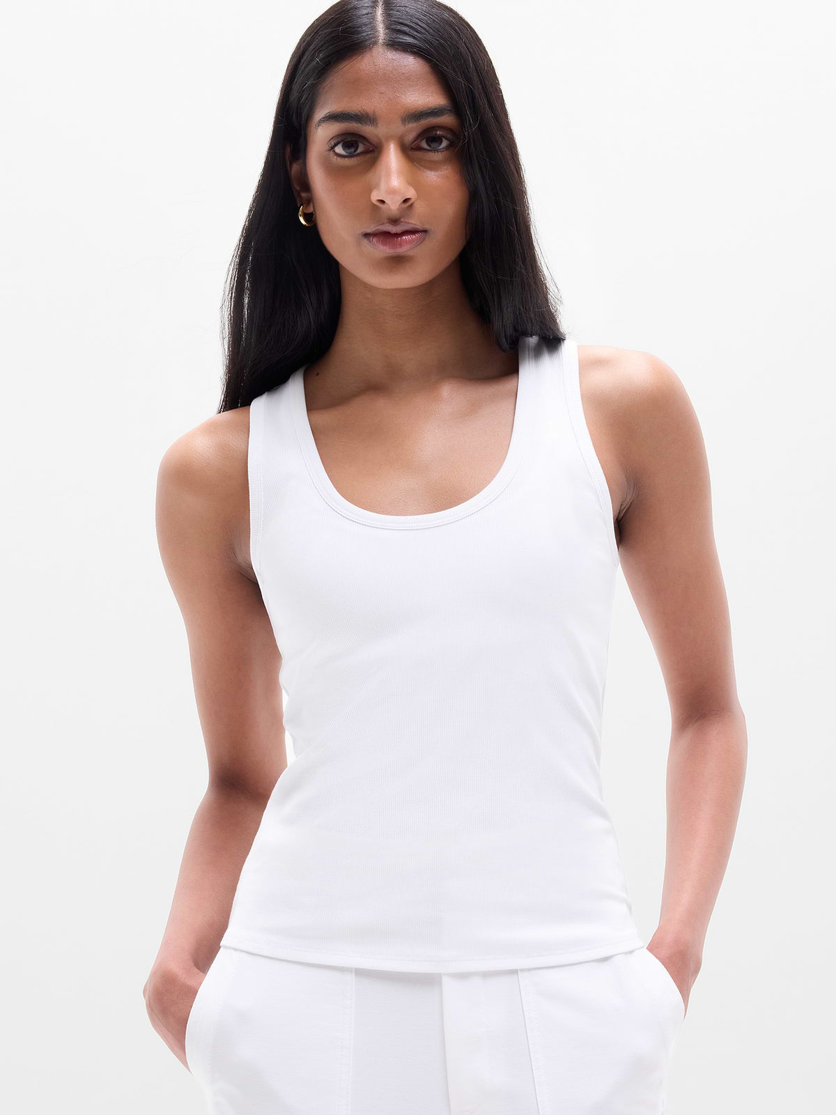 Signature Rib V-Neck Muscle Tank - Bright White