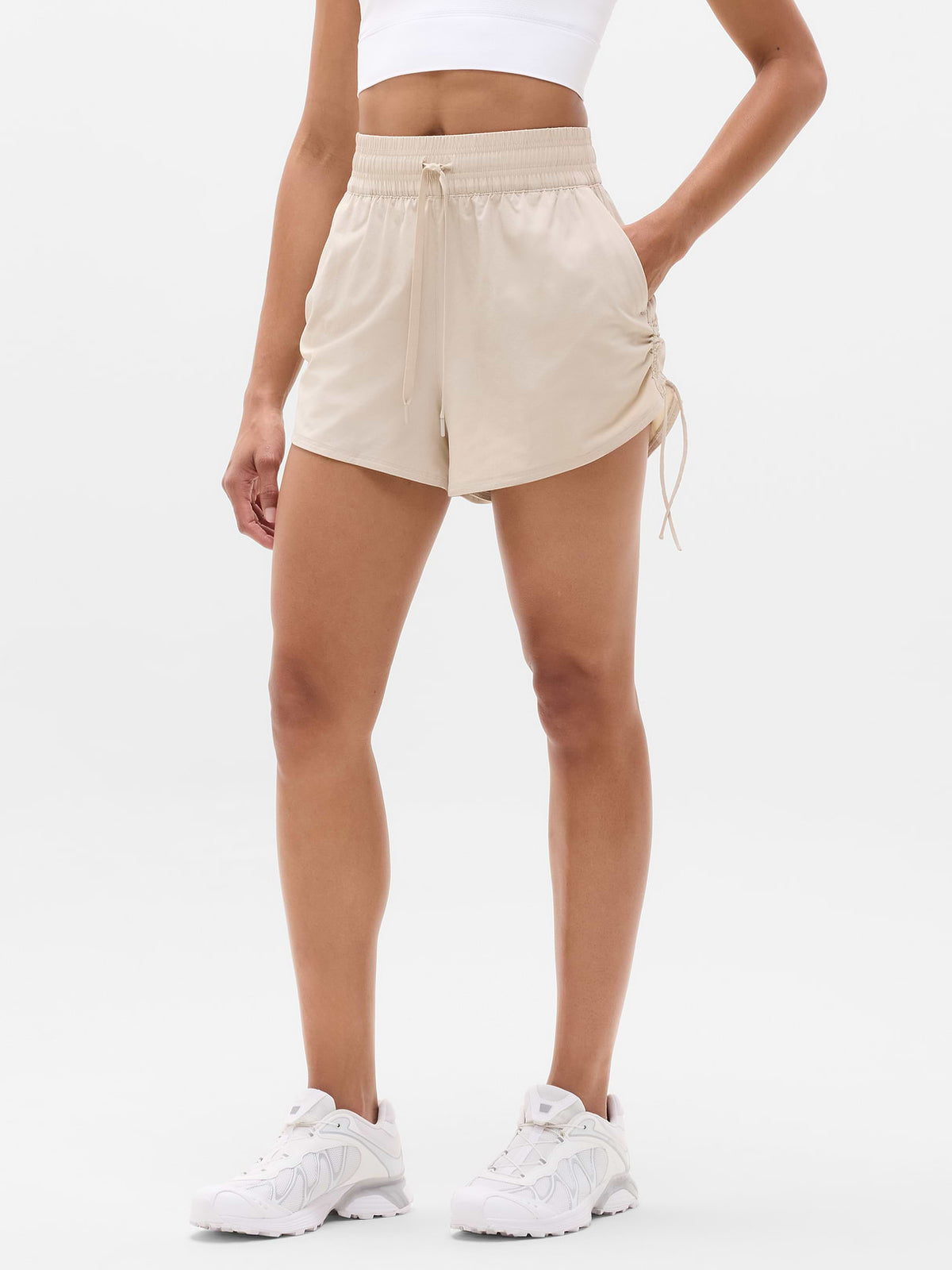 Weekender High Rise Ruched Run Short - Zephyr
