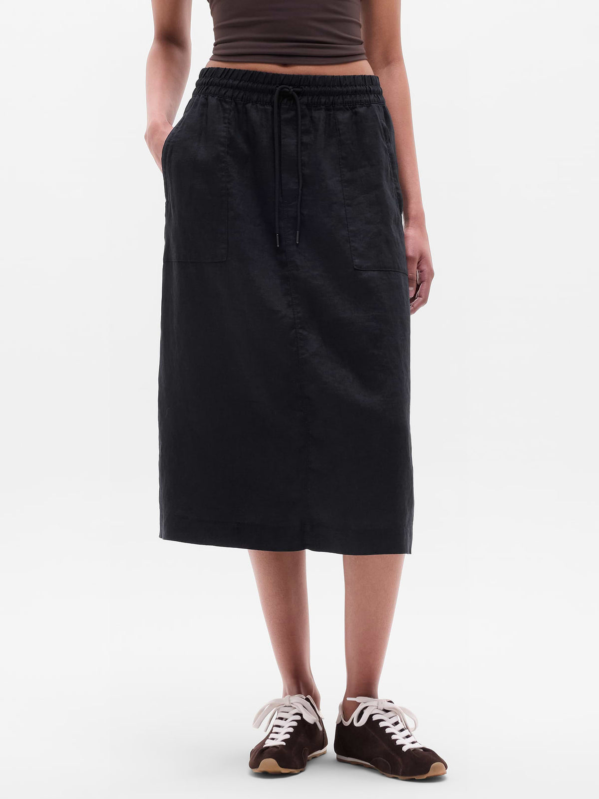 Retreat Linen Midi Skirt - Black