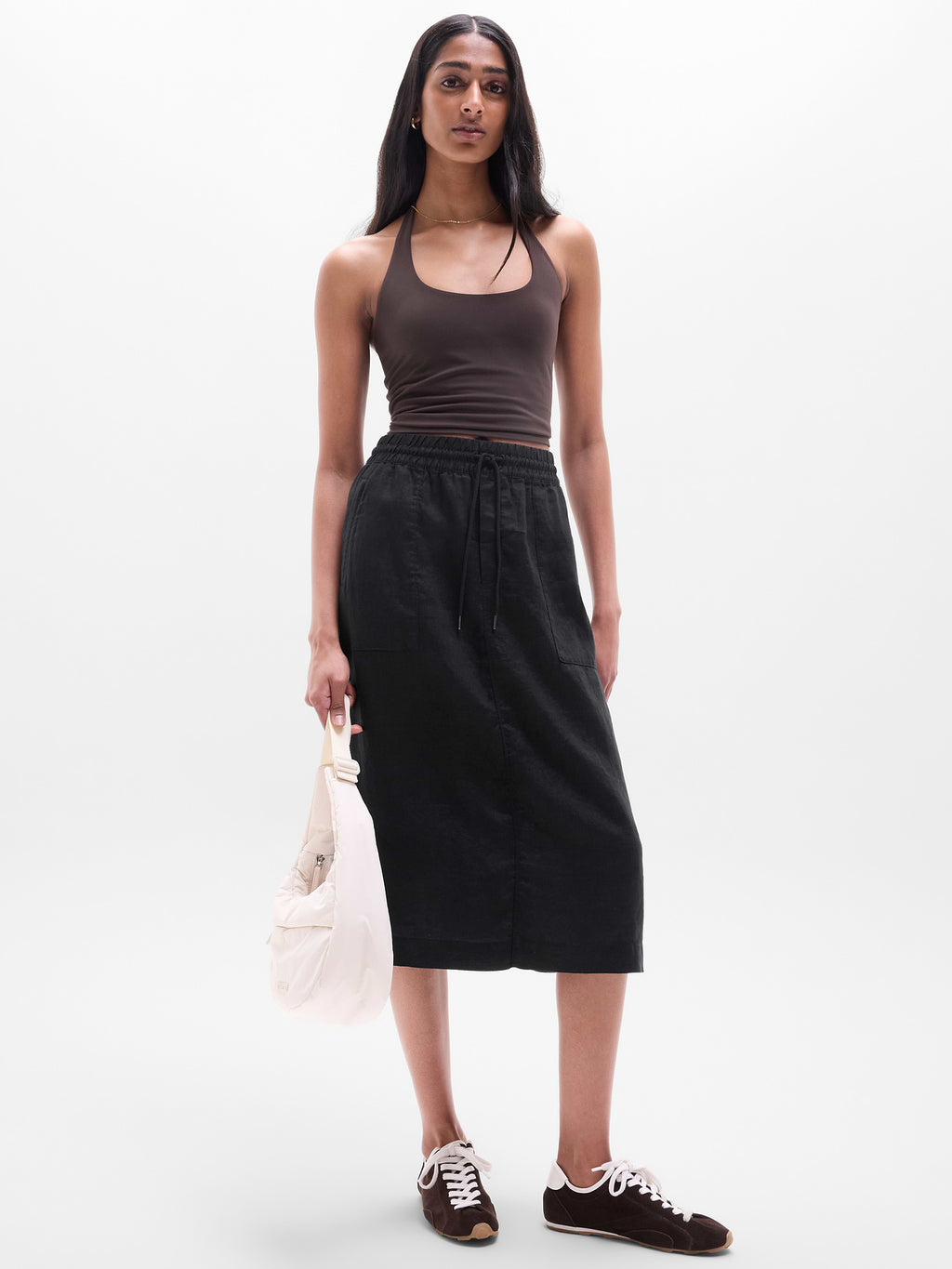 Retreat Linen Midi Skirt - Black