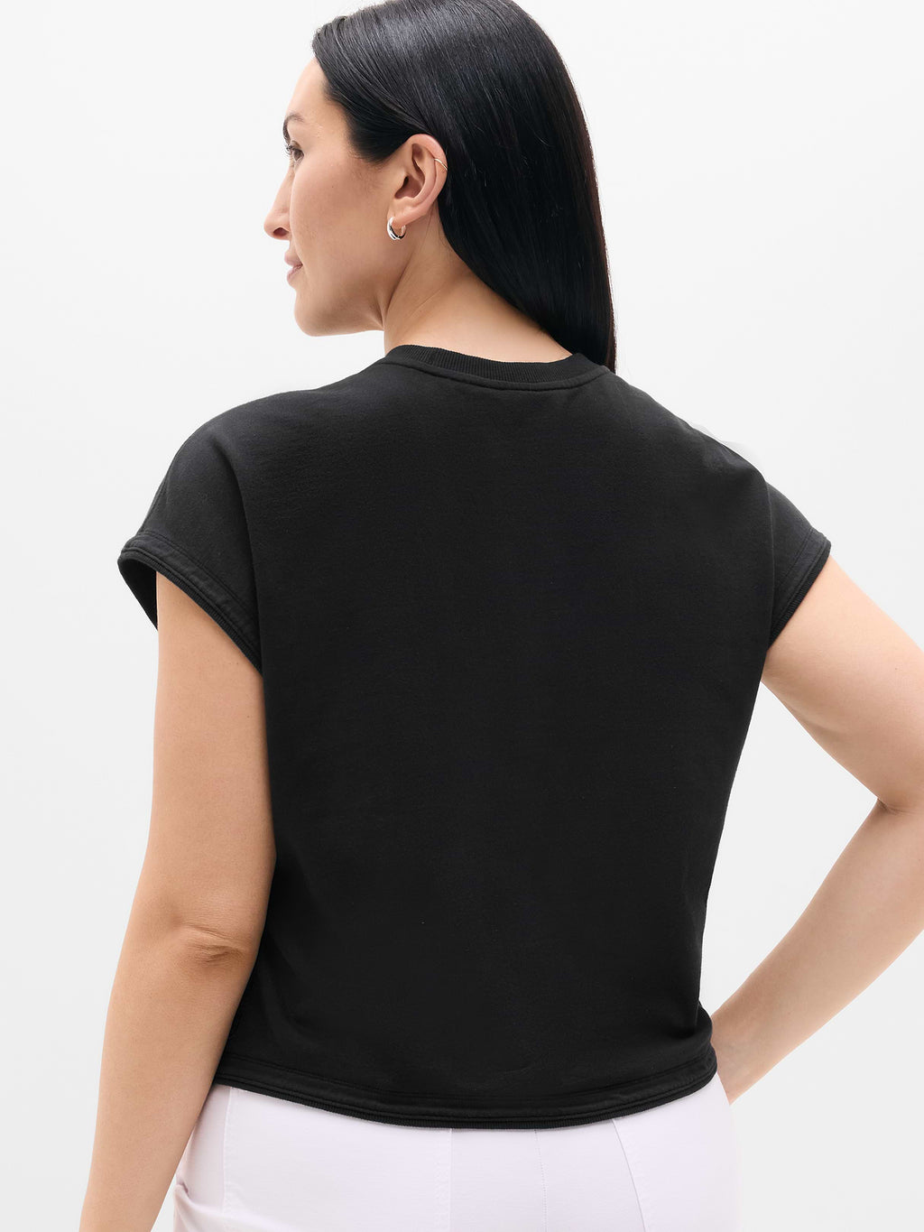 Airy Cotton Terry Sweatshirt Tee - Black