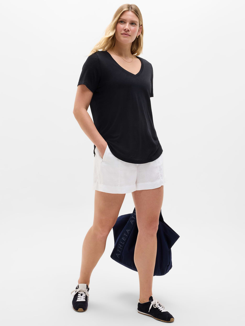 Breezy Scoop V-Neck Tee - Black
