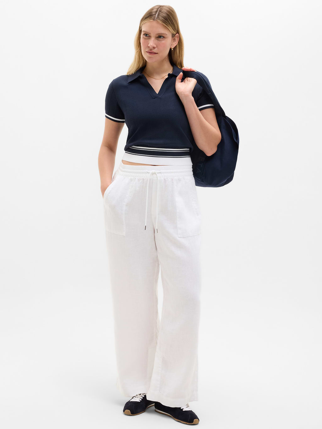 Seamless Polo Tee Sweater - Eclipse/White