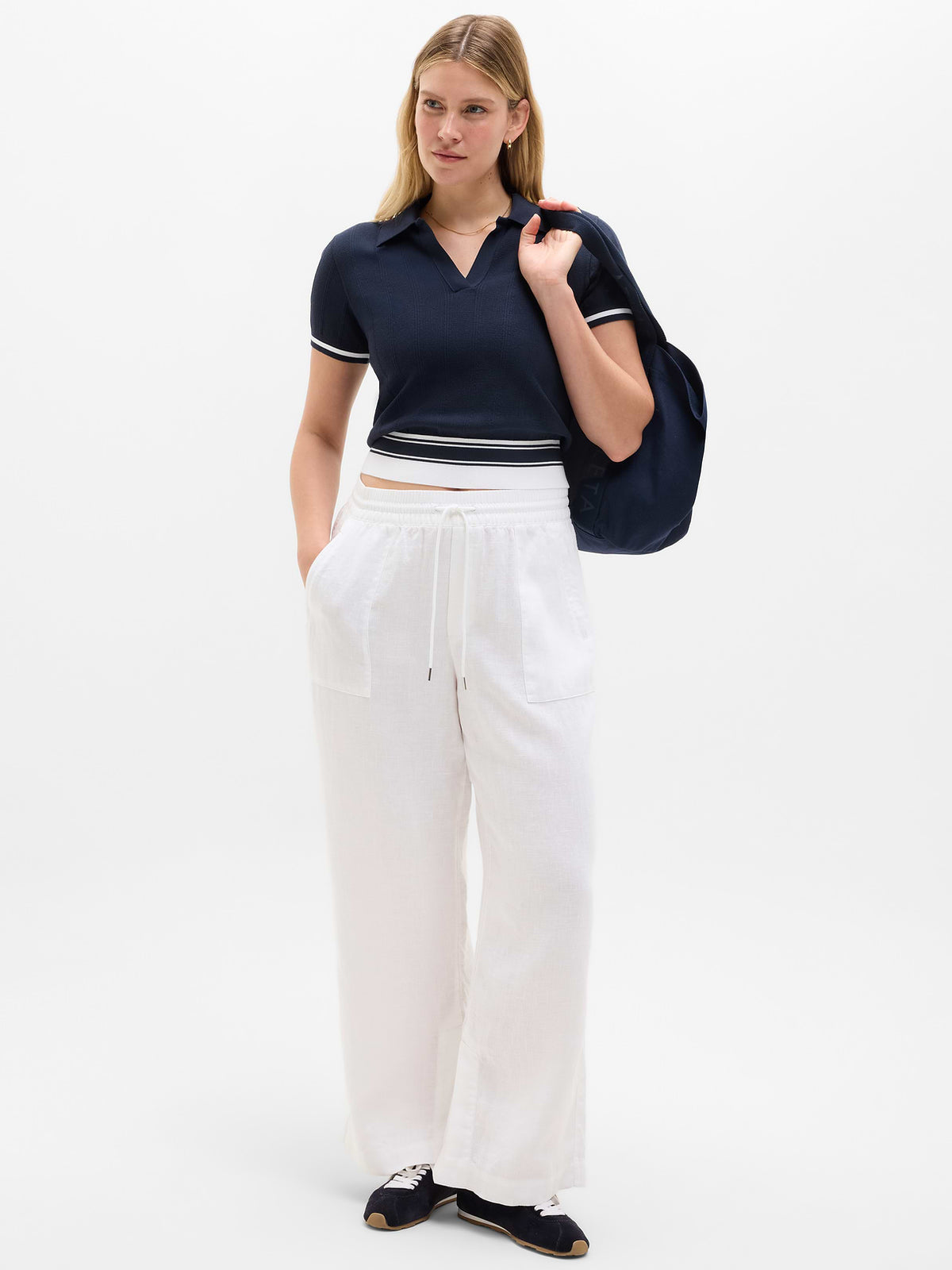 Seamless Polo Tee Sweater - Eclipse/White