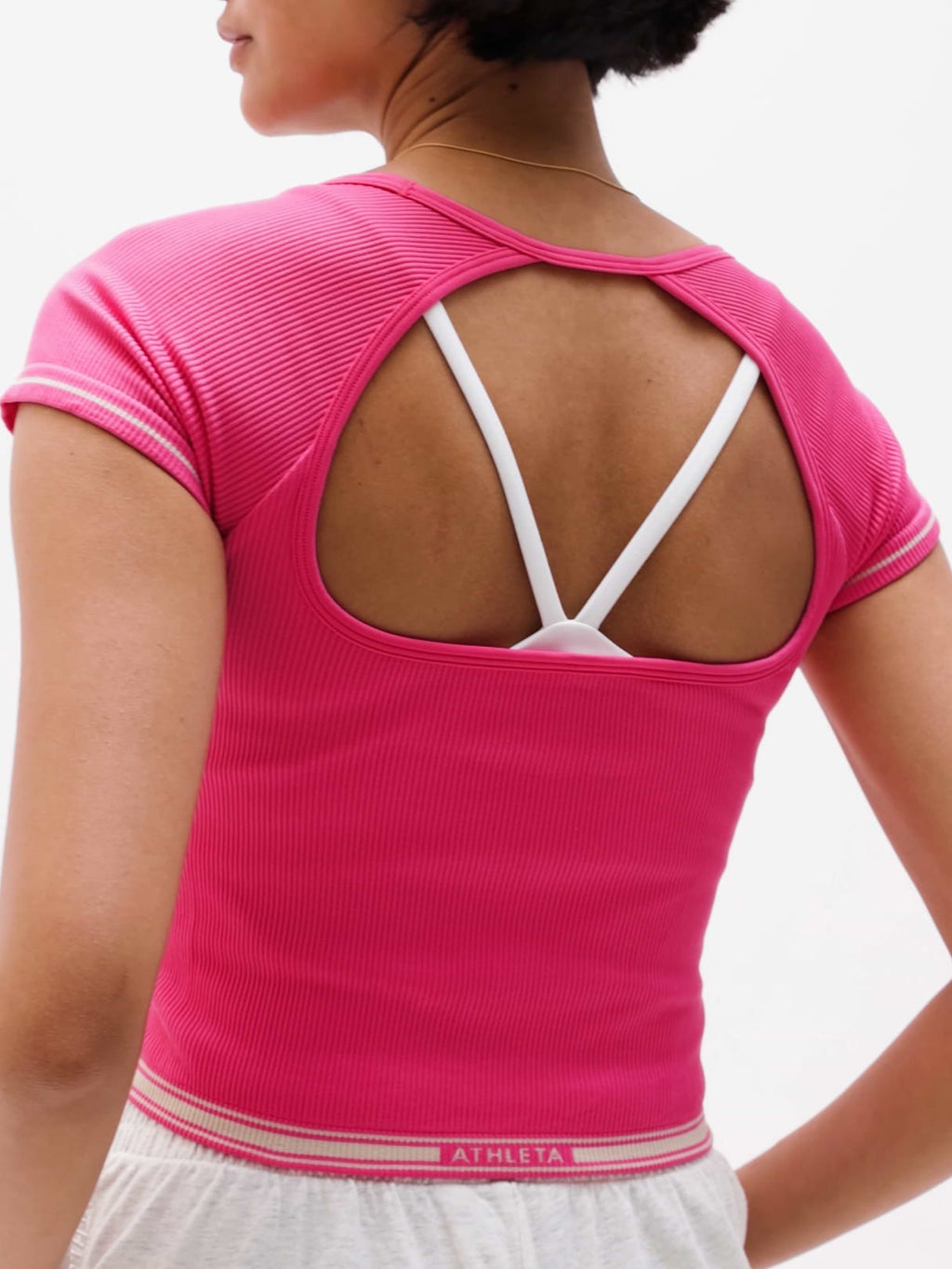 Recharge Seamless Open Back Tee - Cerise/Zephyr Rib