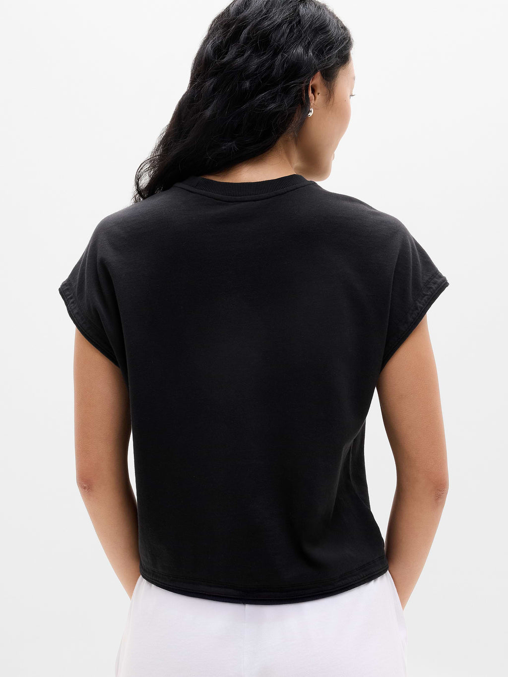 Airy Cotton Terry Sweatshirt Tee - Black