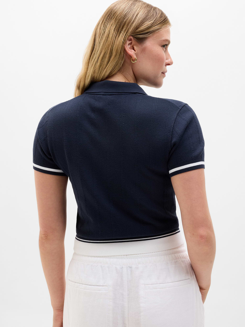 Seamless Polo Tee Sweater - Eclipse/White