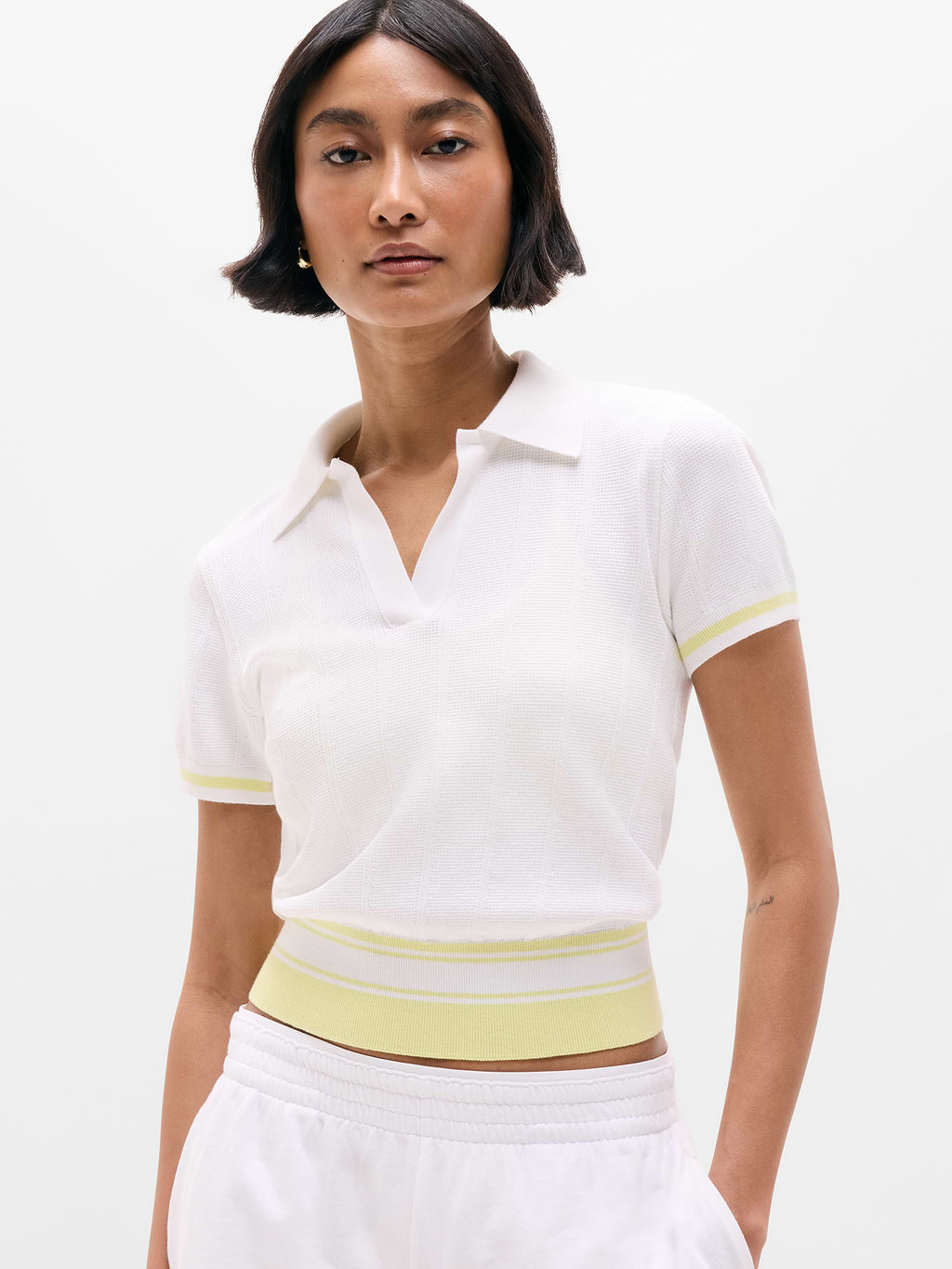 Seamless Polo Tee Sweater - Bright White/Spark